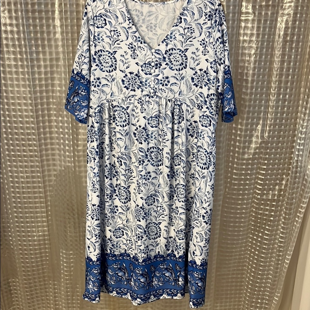 Blue and White Floral Midi Sundress